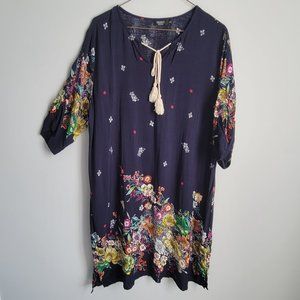 Boho Floral Shift Dress Tassels Navy Blue Pink XL